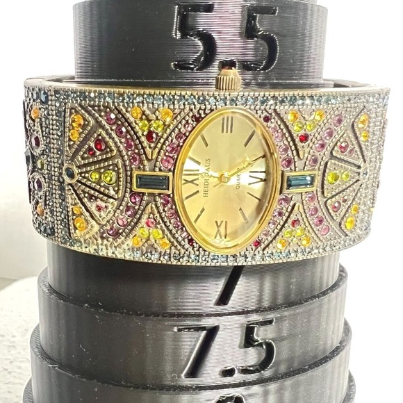 Heidi‎ Daus Womens Cuff Watch 87098 Hinged Crystal Jeweled Works New Batter - Picture 2 of 11